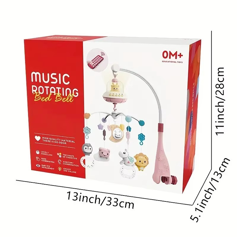 Móvil Musical Rosado Para Cuna Con Proyector, Luz Y Control Remoto +0M 2