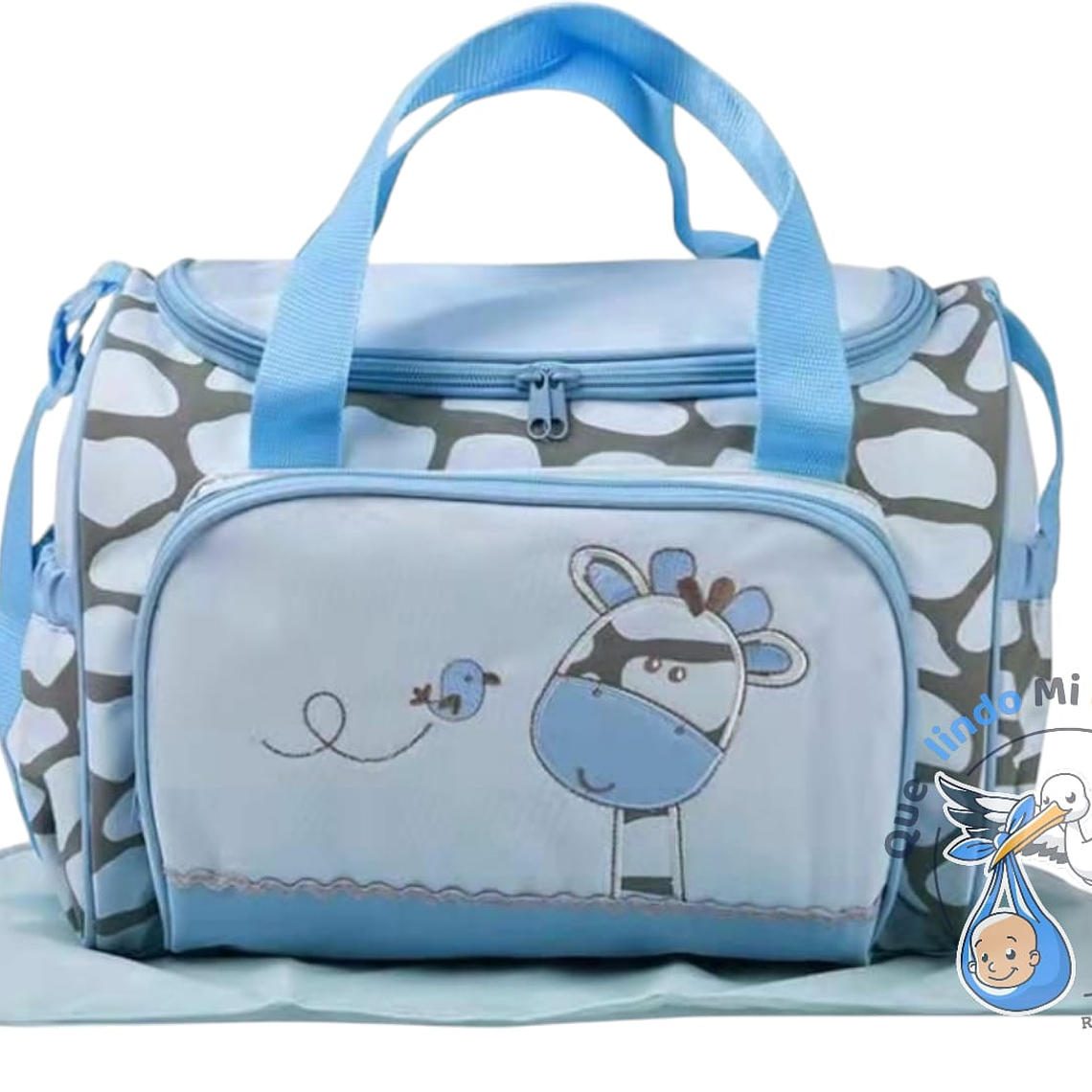 Bolso Maternal Con Cambiador Celeste Jirafa 1