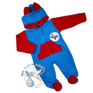 Osito Micropolar 1 Pieza 0/3 Meses Celeste/Rojo Avion