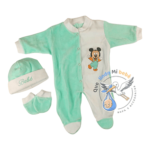 Set 3 Piezas Plush Mickey Verde/Blanco