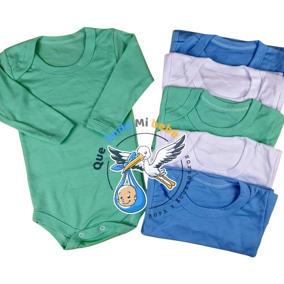 Prendas - Set 6 Bodys Manga Larga 18/24 Meses Celeste/Blanco/Verde 1