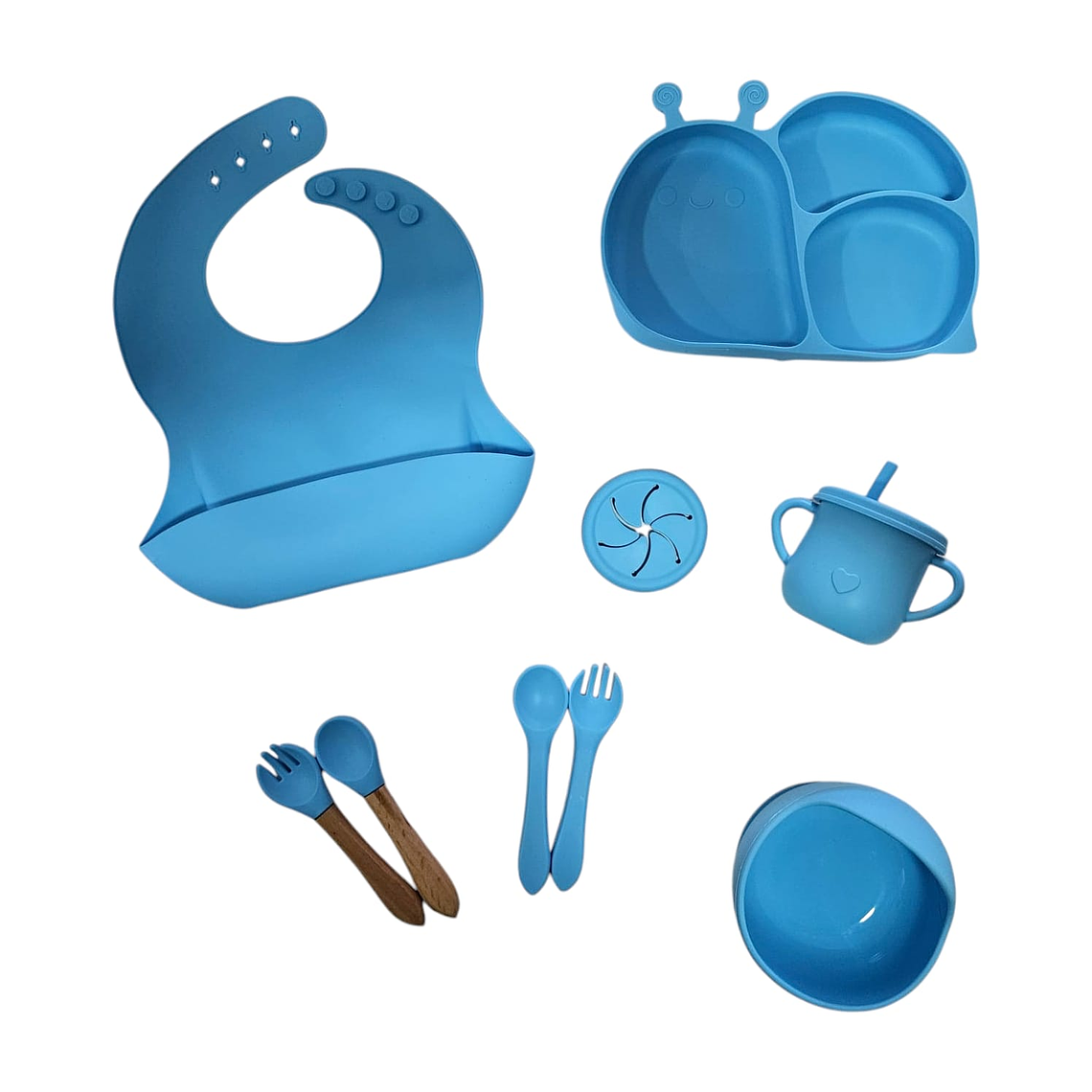 Set Alimentación Silicona Caracol 9 Piezas Celeste 1