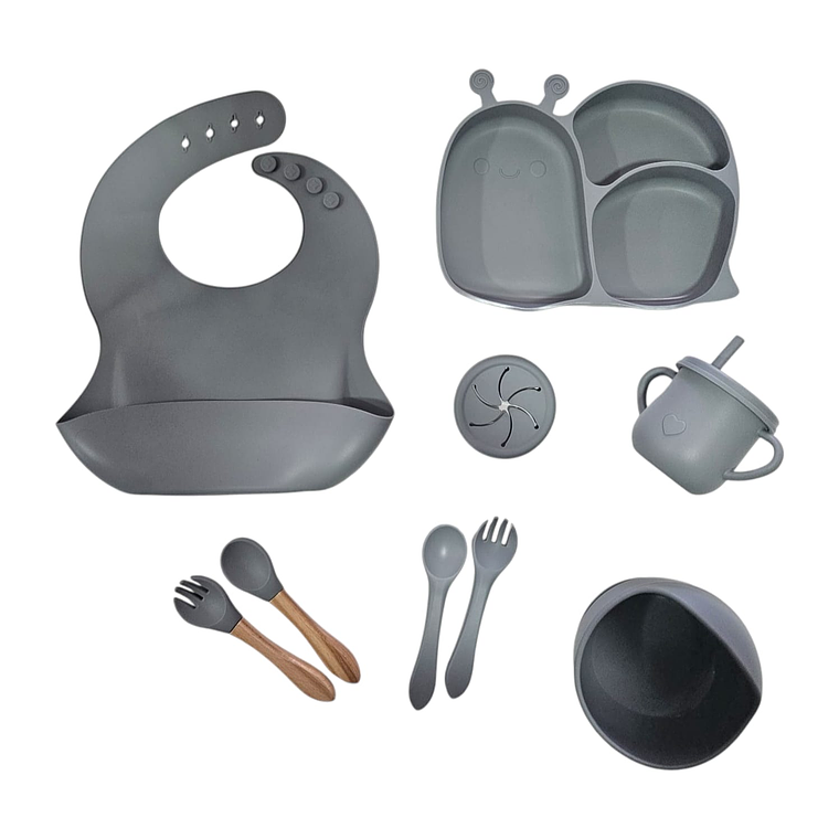 Set Alimentación Silicona Caracol 9 Piezas Gris 1