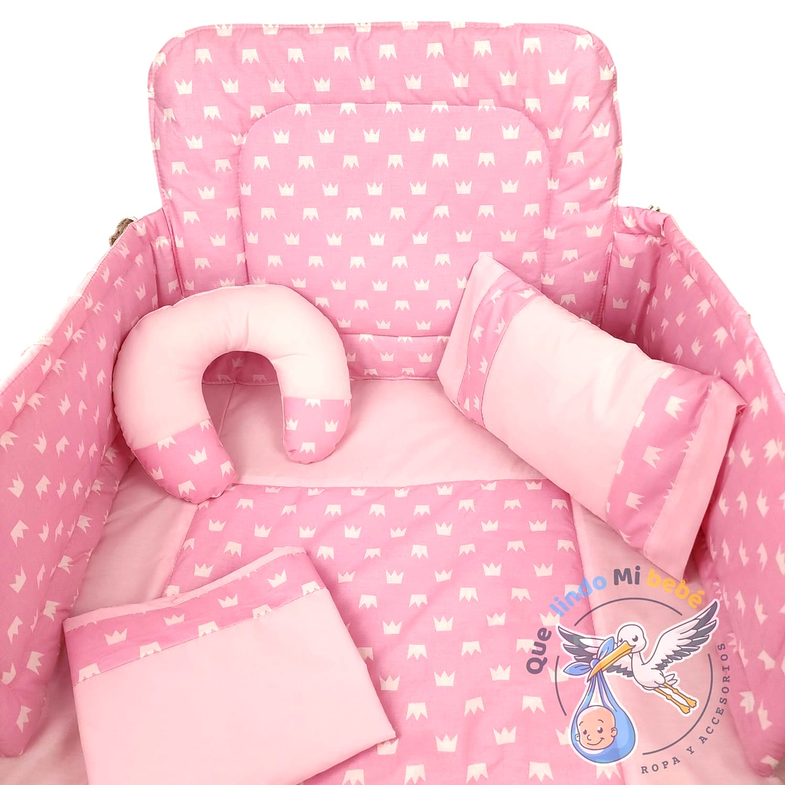 Set Para Cuna Estandar Rosado Coronas 1