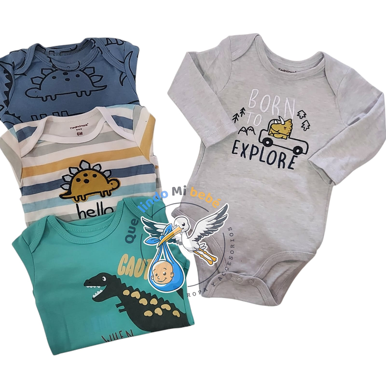 Set 4 Bodys Manga Larga 0/3 Meses 03BML442 1