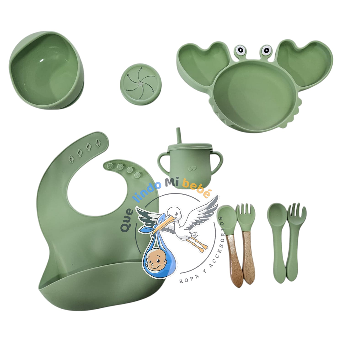 Set Alimentación Silicona Cangrejo 9 Piezas Verde 1