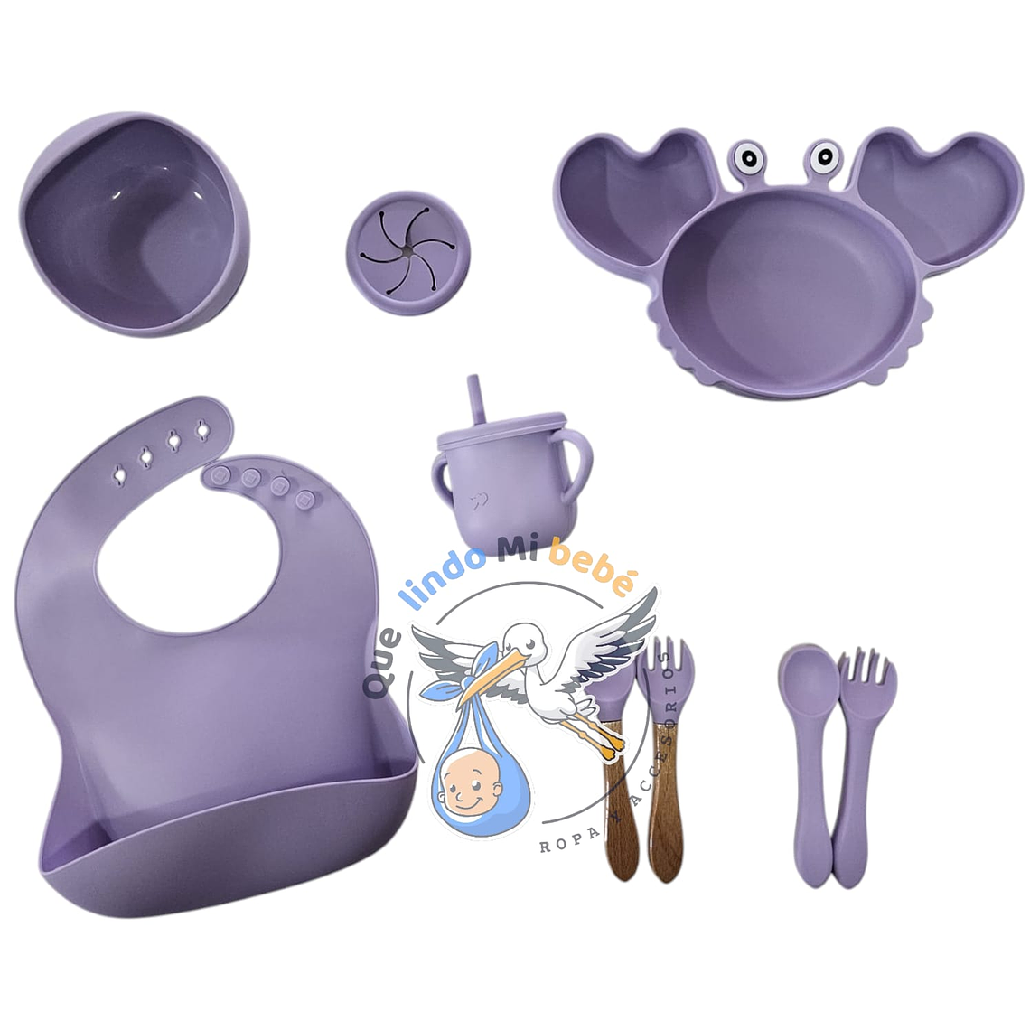 Set Alimentación Silicona Cangrejo 9 Piezas Lila 1