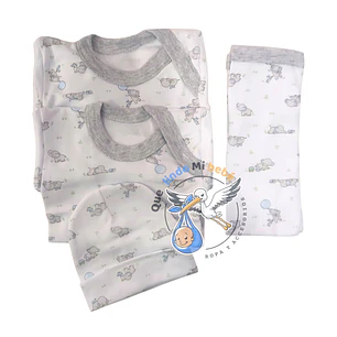 Ajuar 4 Piezas con Diseño Talla 3/6 Meses Blanco/Gris Elefante