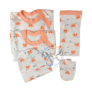 Ajuar 5 Piezas con Diseño Talla 0/3 Meses Blanco/Damasco Corazones