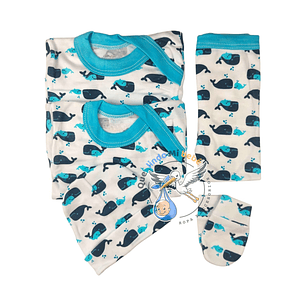 Ajuar 5 Piezas con Diseño Talla 0/3 Meses Blanco/Calipso Ballenas