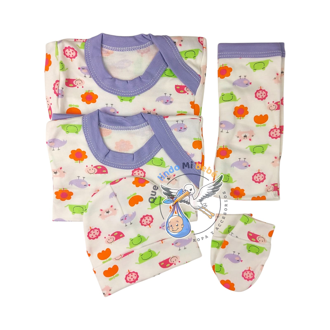 Ajuar 5 Piezas con Diseño Talla 0/3 Meses Blanco/Lila Animalitos 1