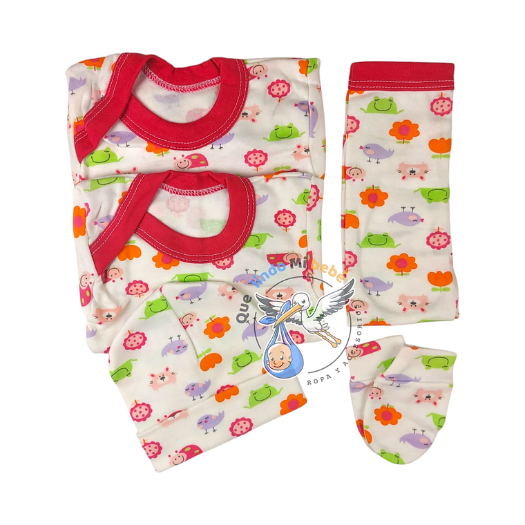 Ajuar 5 Piezas con Diseño Talla 0/3 Meses Blanco/Fucsia Animales 1