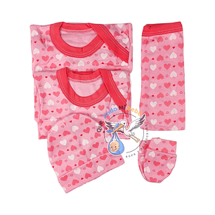 Ajuar 5 Piezas con Diseño Talla 0/3 Meses Rosado Corazones