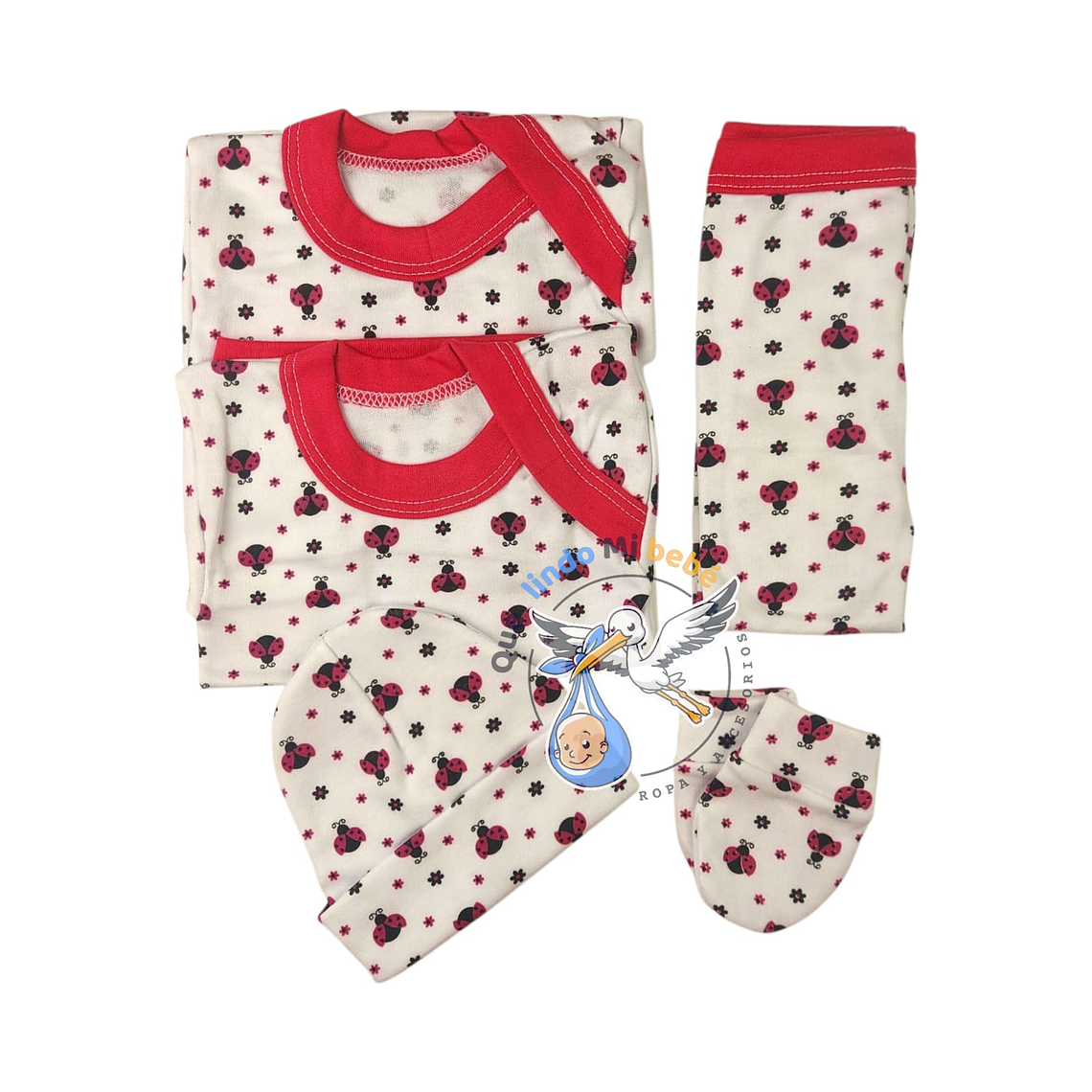 Ajuar 5 Piezas con Diseño Talla 0/3 Meses Blanco/Fucsia Chinita 1