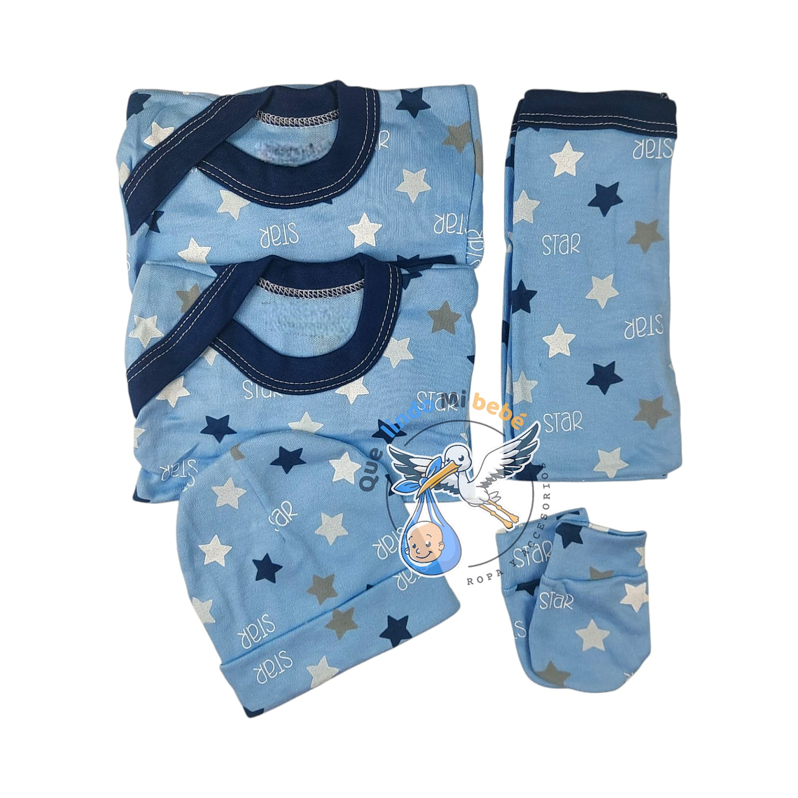 Ajuar 5 Piezas con Diseño Talla 0/3 Meses Celeste/Azul Estrella 1