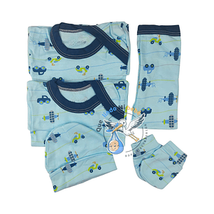 Ajuar 5 Piezas con Diseño Talla 0/3 Meses Celeste/Azul Autos