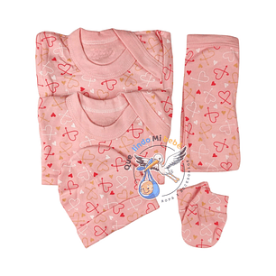 Ajuar 5 Piezas con Diseño Talla 0/3 Meses Rosado Corazones