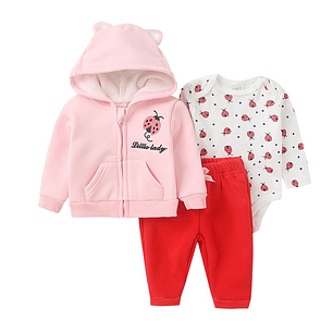 Set Buzo 3 Piezas Forrado 3/6 Meses Rosado Chinita