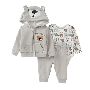 Set Buzo 3 Piezas Forrado 0/3 Meses Gris Oso