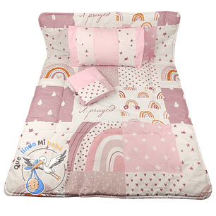 Set Para Cuna Colecho Blanco/Rosado Arcoiris