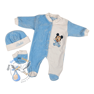 Set 3 Piezas Plush Mickey Celeste/Blanco