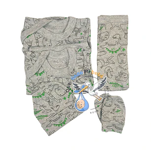 Ajuar 5 Piezas con Diseño Talla 0/3 Meses Gris Dinosaurios