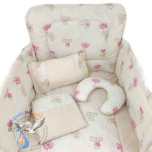 Set Para Cuna Estandar Beige Koala Rosado 