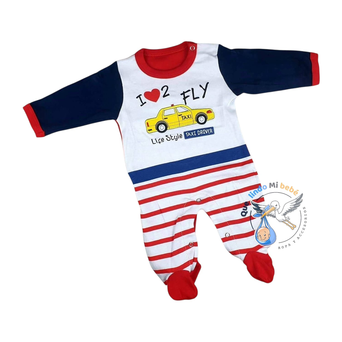 Osito Algodón 1 Pieza 0/3 Meses Taxi Driver Blanco/Marino 1