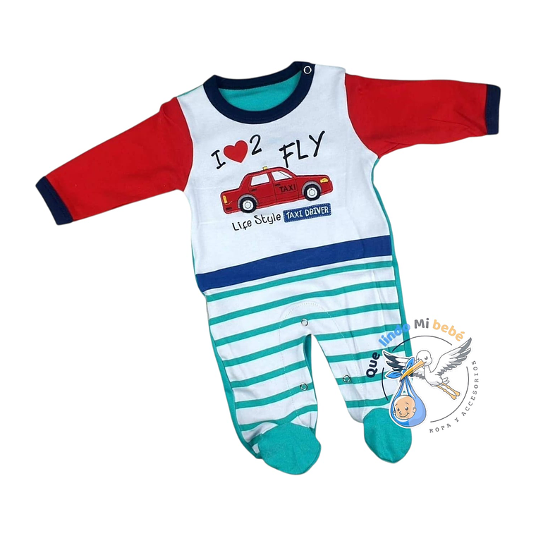 Osito Algodón 1 Pieza 0/3 Meses Taxi Driver Esmeralda/Rojo 1