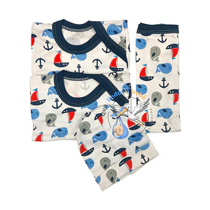 Ajuar 4 Piezas con Diseño Talla 3/6 Meses Blanco/Azul Barco