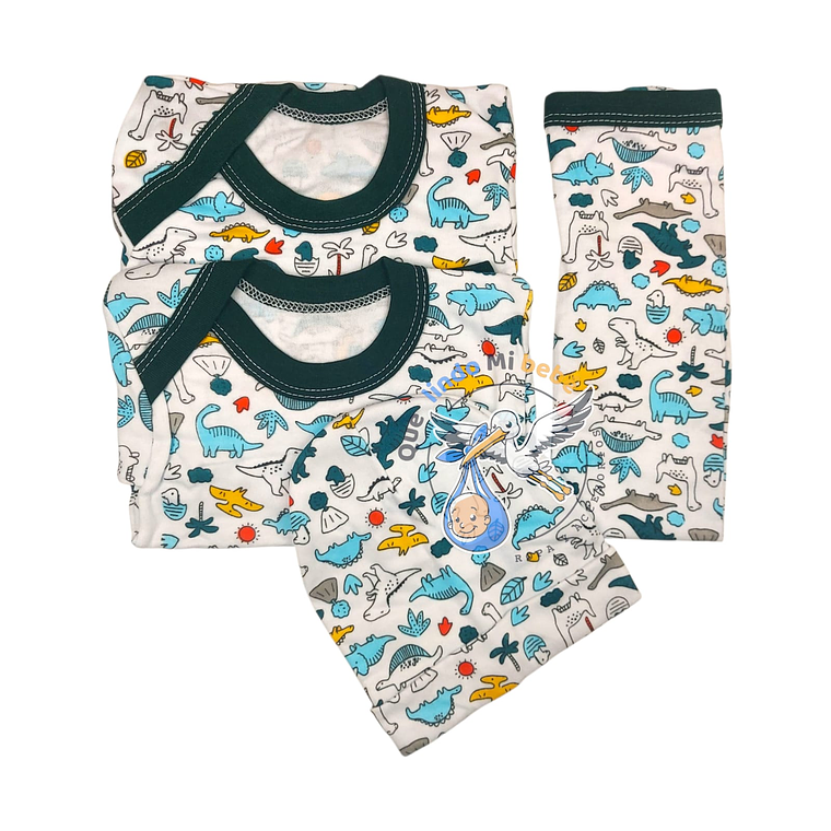 Ajuar 4 Piezas con Diseño Talla 3/6 Meses Blanco/Azul Dinosaurios 1