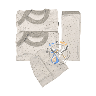 Ajuar 4 Piezas con Diseño Talla 3/6 Meses Blanco/Gris Estrella