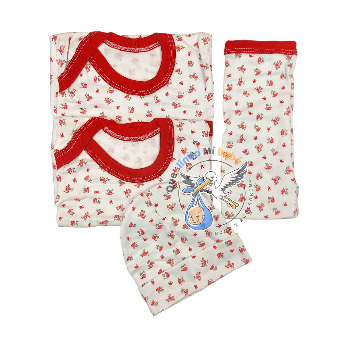 Ajuar 4 Piezas con Diseño Talla 3/6 Meses Blanco/Fucsia Flores 1