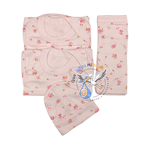 Ajuar 4 Piezas con Diseño Talla 3/6 Meses Rosado Flores