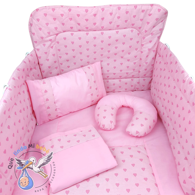 Set Para Cuna Estandar Rosado Corazon 1