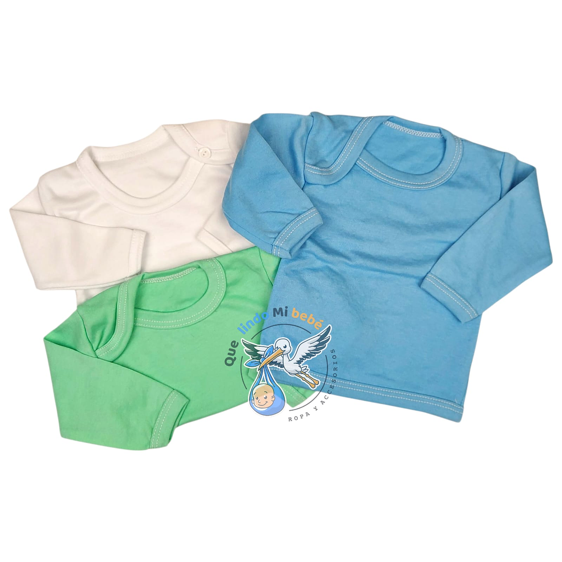 Prendas - Set 3 Camisetas Manga Larga 6/9 Meses Celeste/Blanco/Verde 1