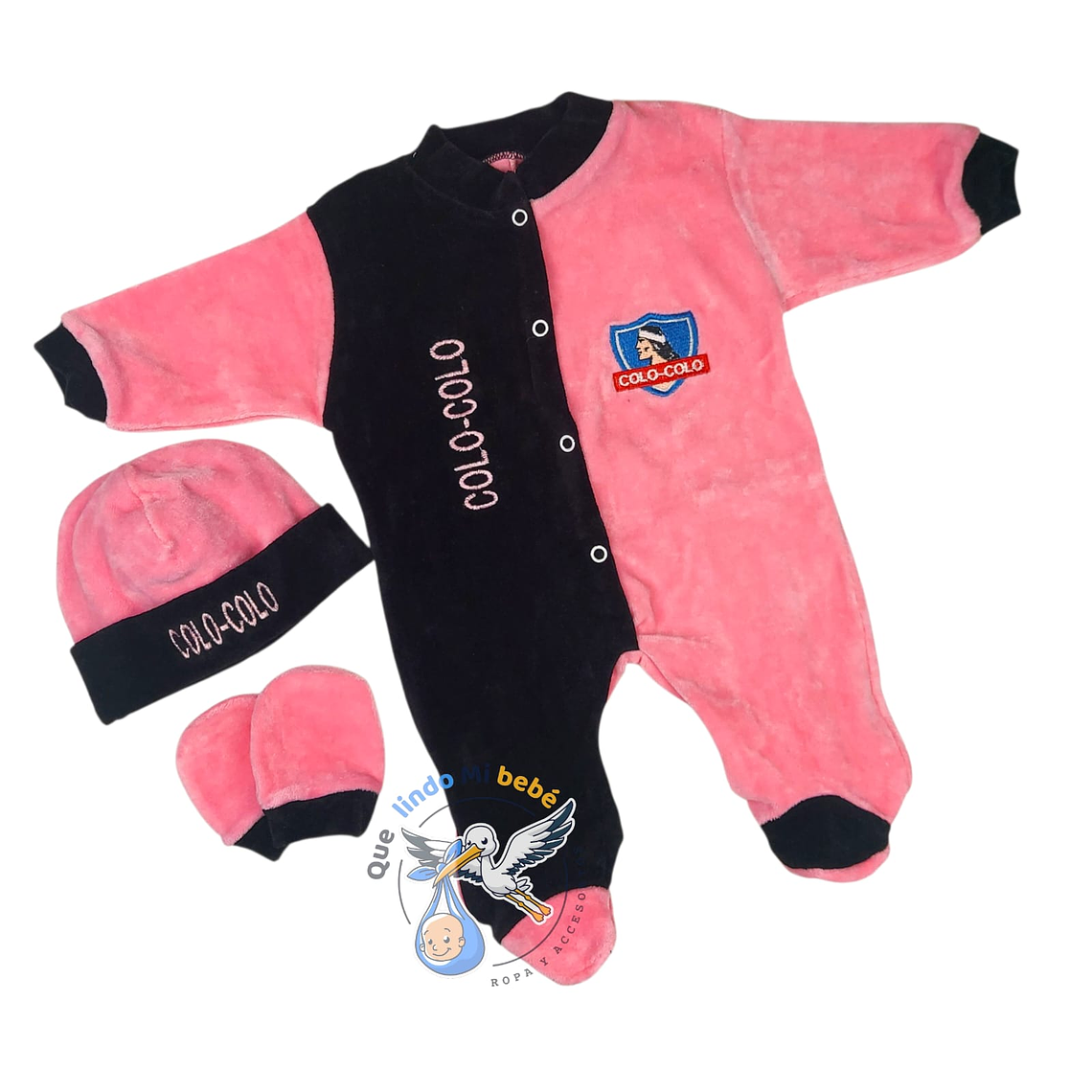 Enterito Plush Equipo Colo Colo 0/3 Meses Rosado/Negro 1