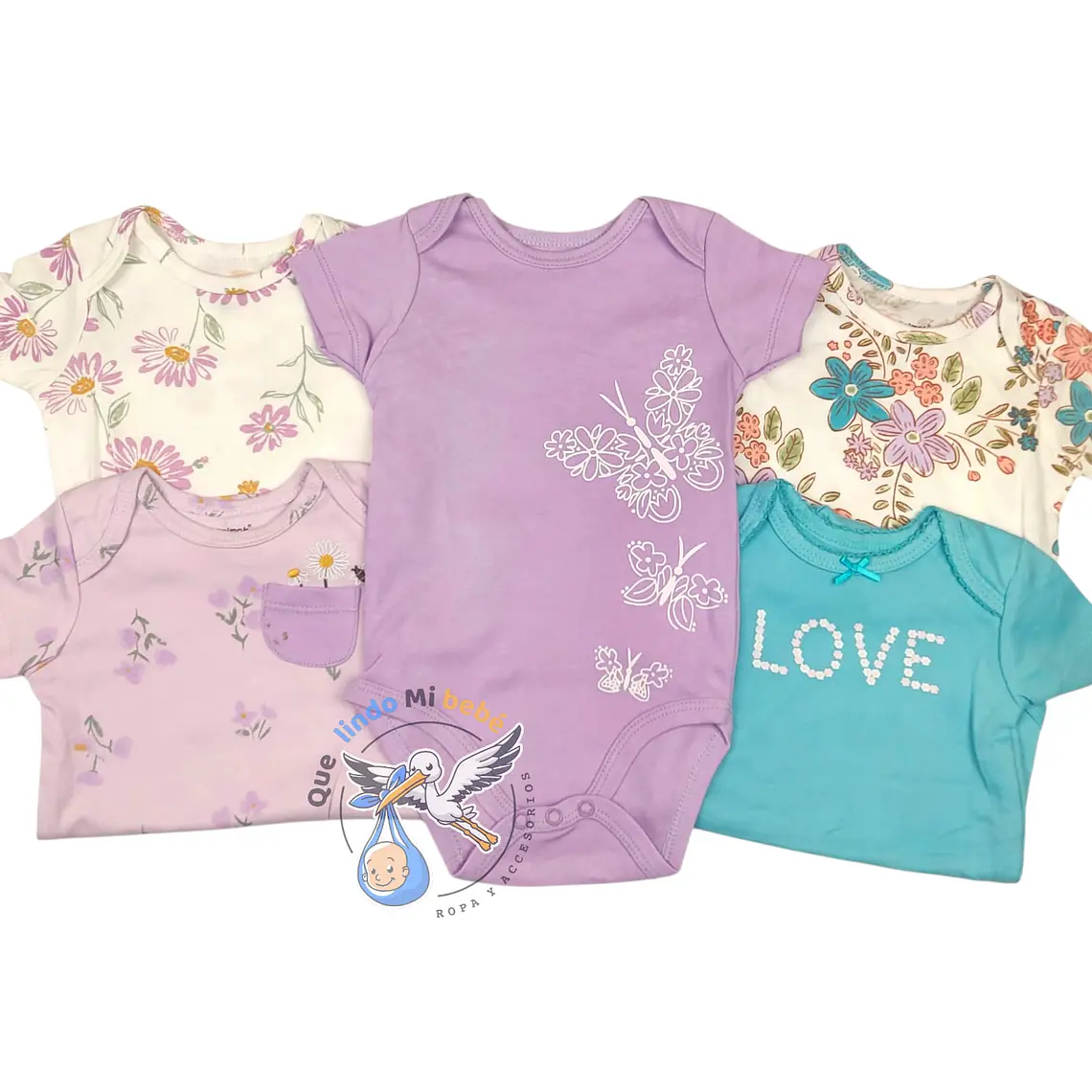Set 5 Bodys Manga Corta 9/12 Meses Love Flores 1