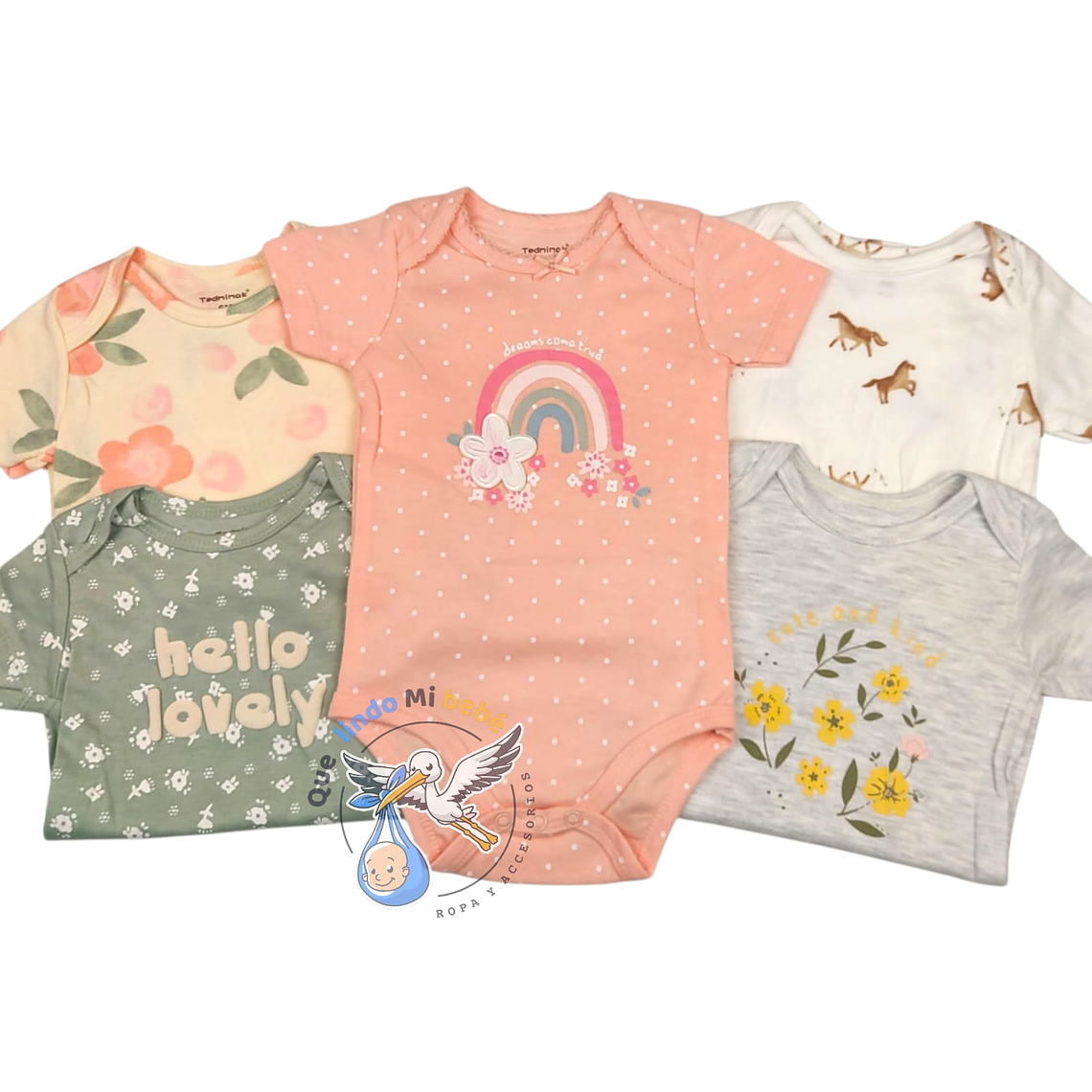 Set 5 Bodys Manga Corta 36 Meses Hello Lovely Arcoiris 1