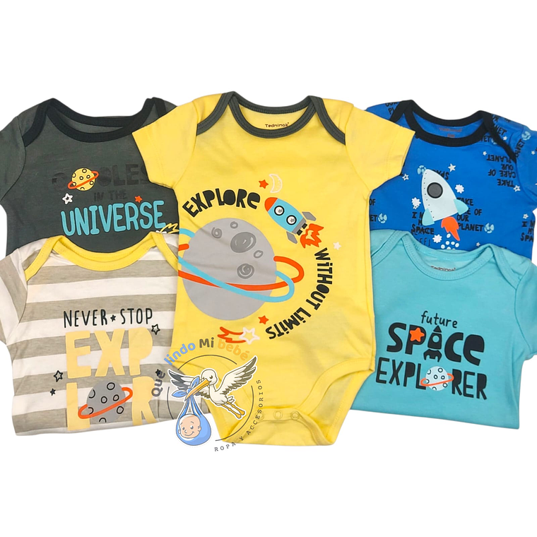 Set 5 Bodys Manga Corta 6/9 Meses Space Explorer 1