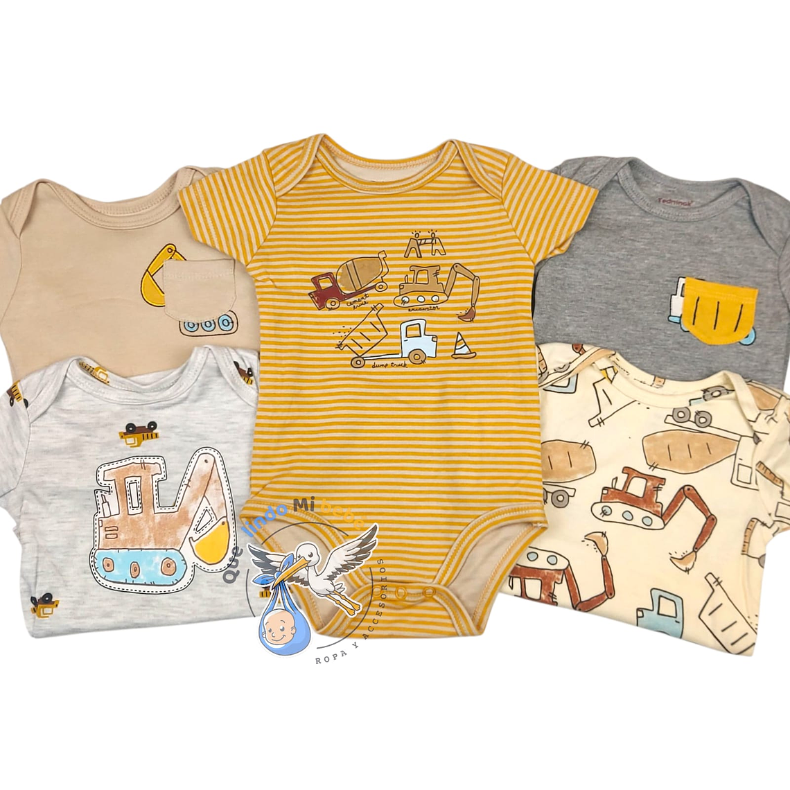 Set 5 Bodys Manga Corta 36 Meses Excavadora 1