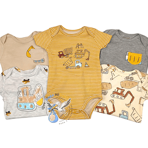 Set 5 Bodys Manga Corta 36 Meses Excavadora