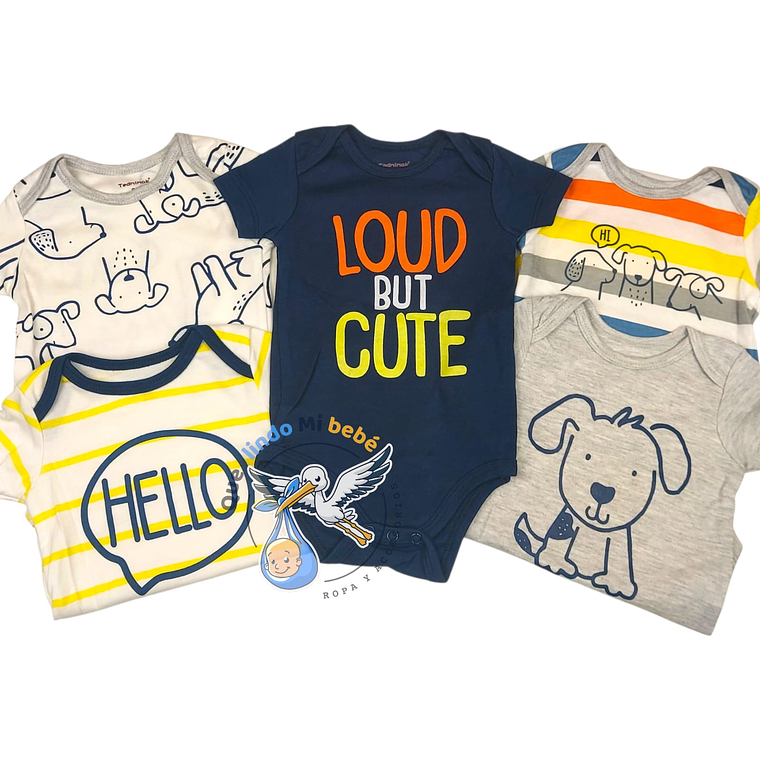 Set 5 Bodys Manga Corta 18/24 Meses Hello Perrito 1