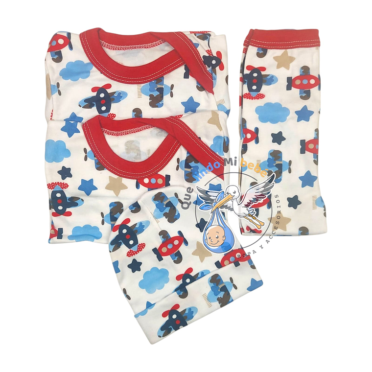 Ajuar 4 Piezas con Diseño Talla 3/6 Meses Blanco/Rojo Aviones 1