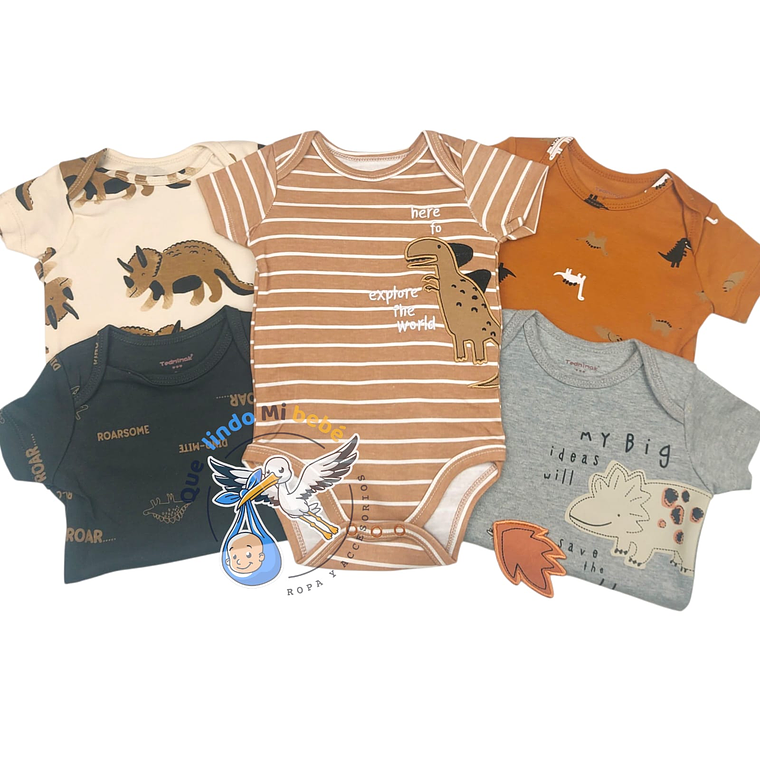 Set 5 Bodys Manga Corta 3/6 Meses Dinosaurio 1