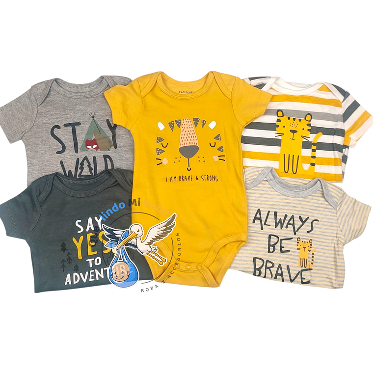 Set 5 Bodys Manga Corta 18/24 Meses Tigre 1