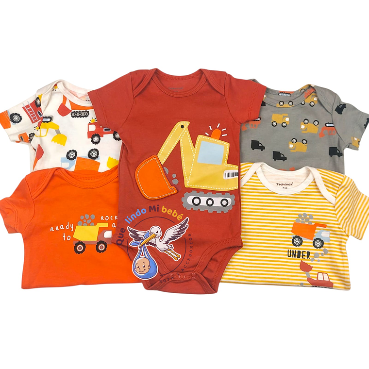 Set 5 Bodys Manga Corta 3/6 Meses Camiones 1