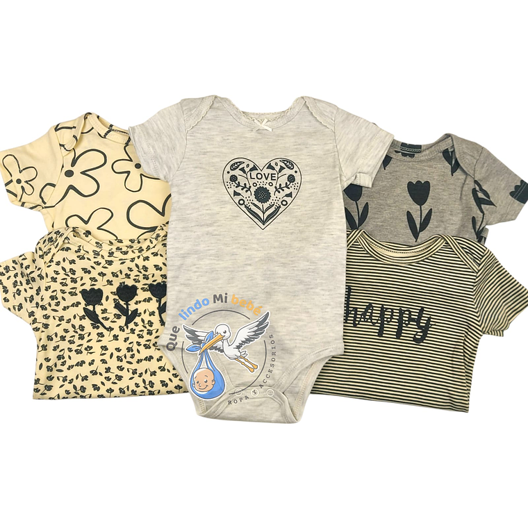 Set 5 Bodys Manga Corta 3/6 Meses Happy 1