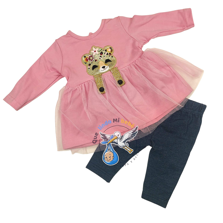 Conjunto Rosado con Calza Jeans 0/3 Meses 1