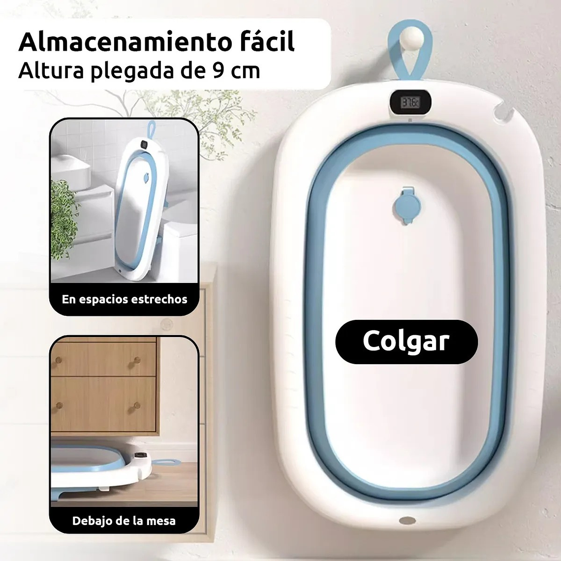 Bañera Plegable Rosada Con Termometro 4